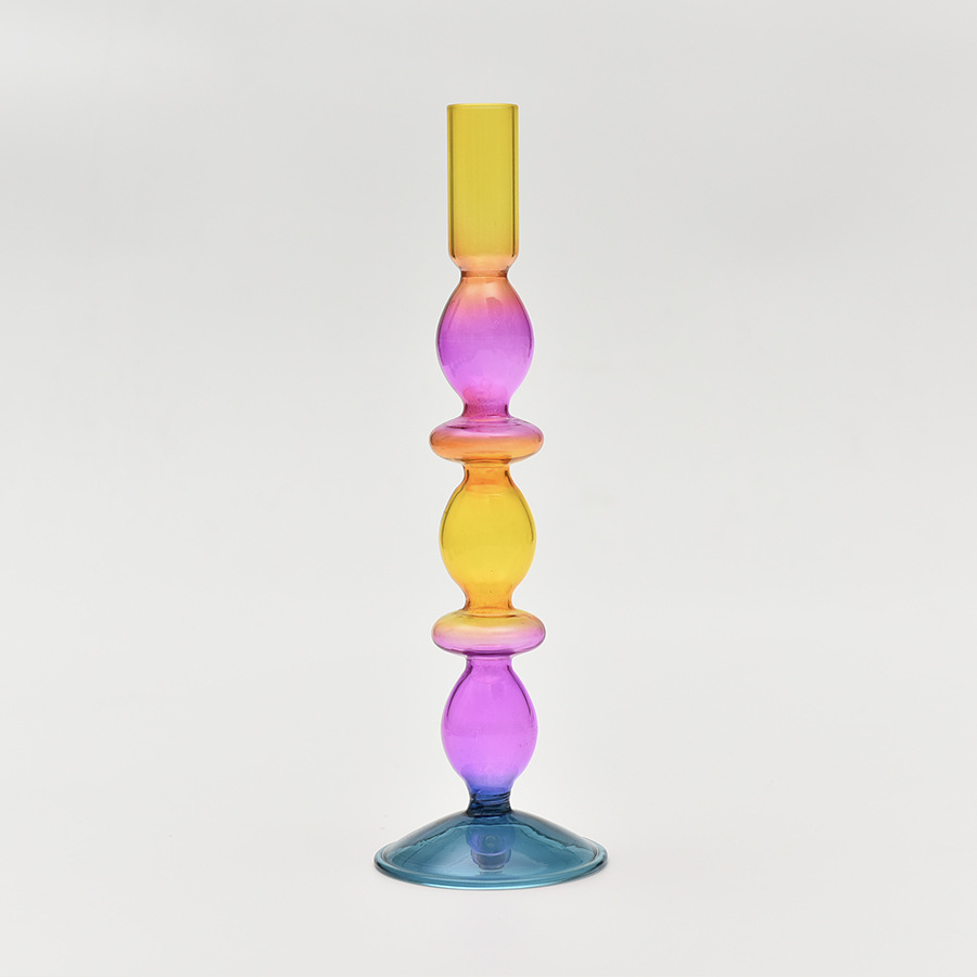 Creativo en vidrio de colores candelabro decoraciones para el hogar boda props de disparo retro contraposición candelabro fábrica al por mayor