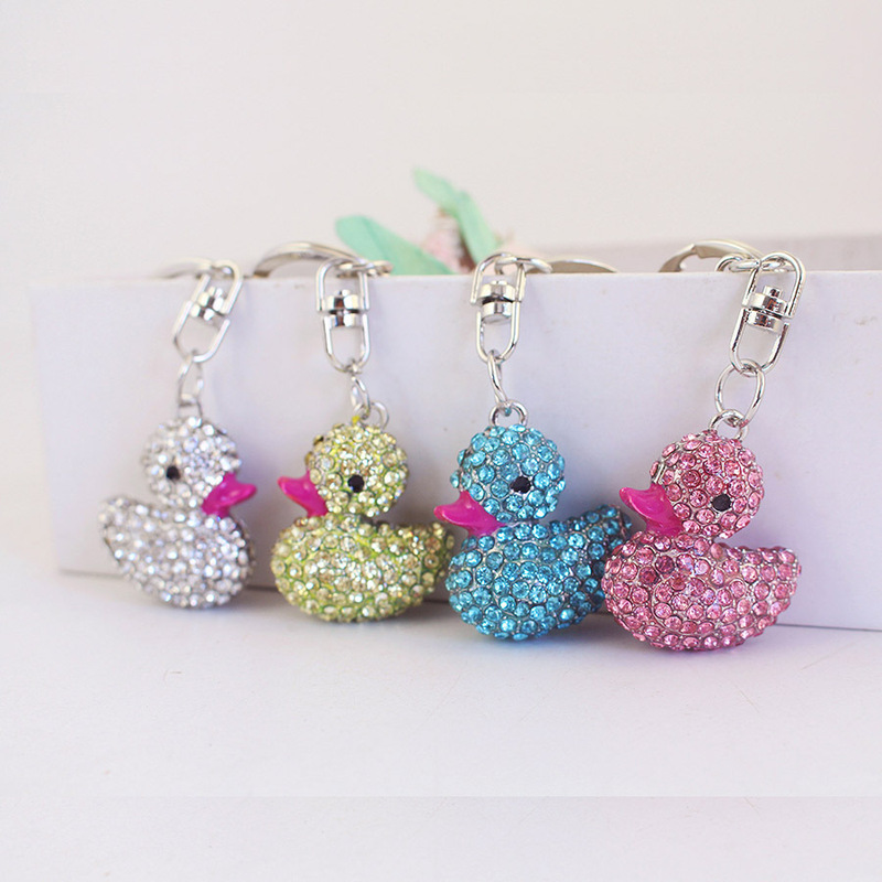 Rhinestone Cute Double-Sided Three-Dimensional Duck Animal Keychain Accessories Pendant Key Chain Women's Bag Hanging Jewelry