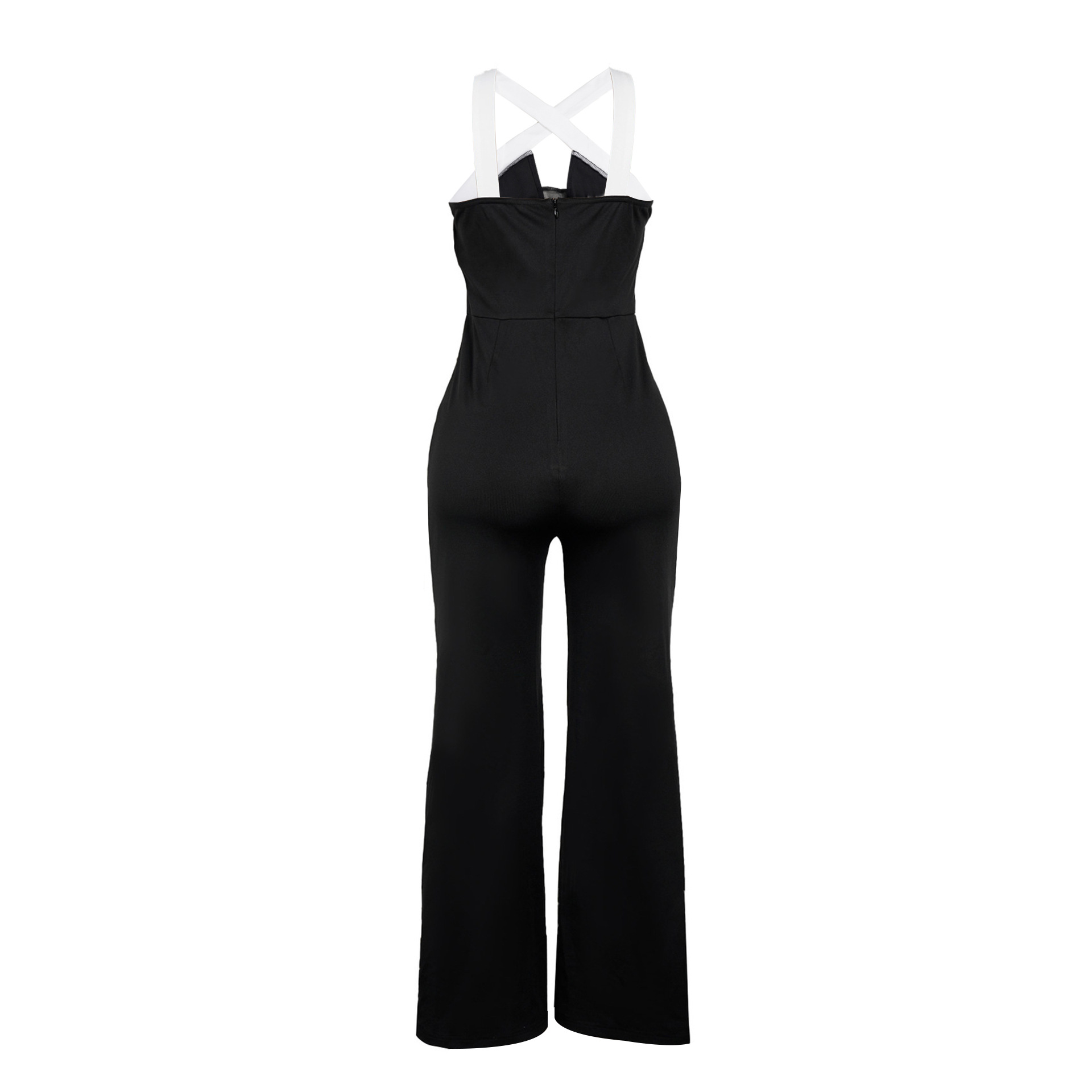 Elegant Women's Colour Block Jumpsuit Slim Fit Wide Leg Strappy_voghion.com
