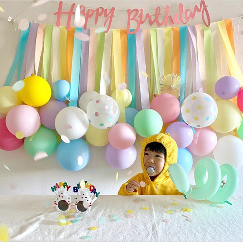 Korean ins colorful tassel paper roll balloon wall children's first birthday party arrangement photo background wall
