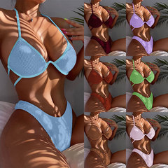 2024新款外貿系帶露背沙灘比基尼多色鋼托三角分體泳衣泳裝批發