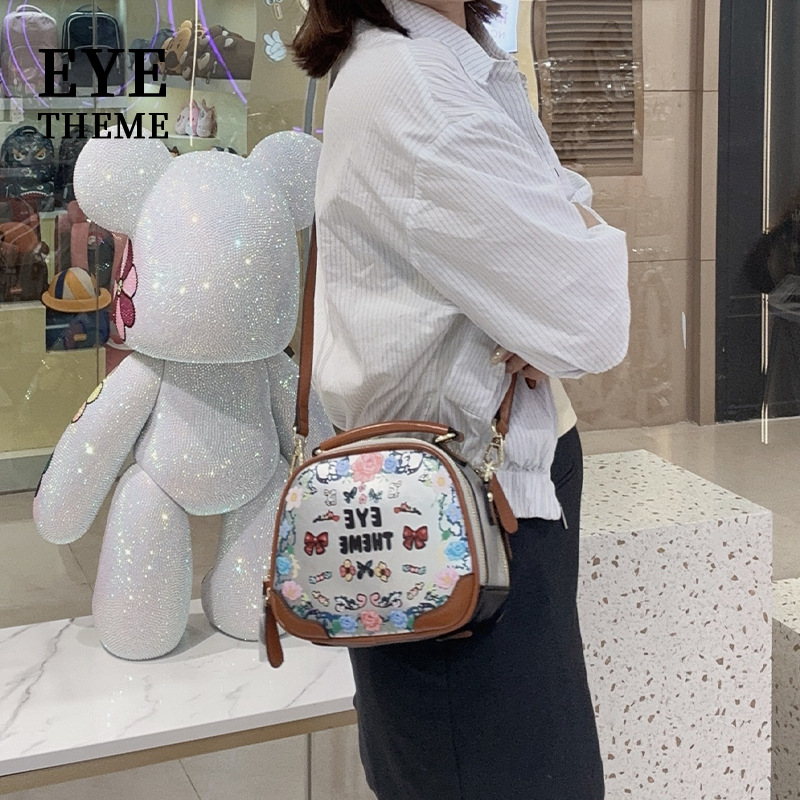 Damas lindas bolsas redondas bordadas de color contraste impresión de bigotes Zipper bordado brazalete PU bolsas nobles 2821 #