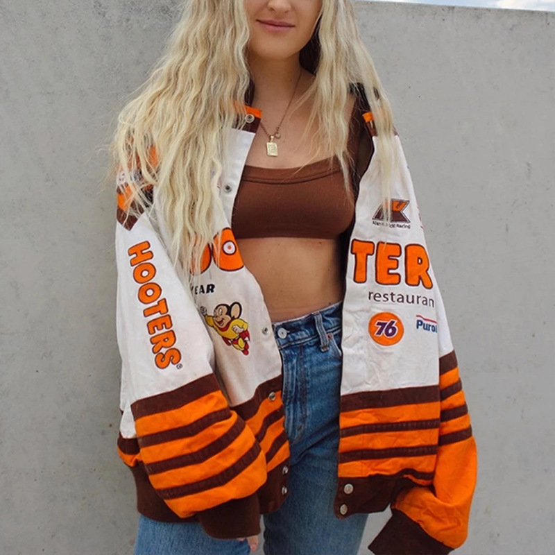 2026 Spring and Autumn New Cross-Border Amazon Sports Style Orange Printed Casual Loose Long-Sleeved Windbreaker Jacket