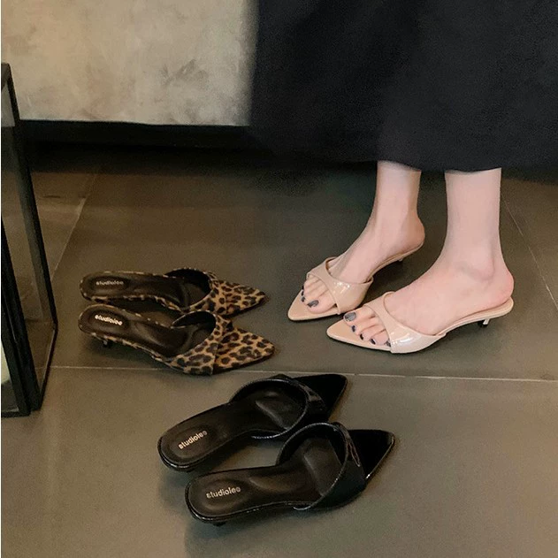 Такой же стиль, как у Grape Mom~ Французская элегантная pointed toe с открытым носком, высоченная леопардовая модель tsy каблук сандалии для женщин летом