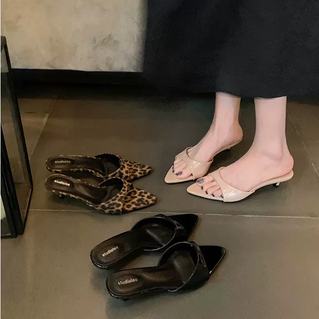 Такой же стиль, как у Grape Mom~ Французская элегантная pointed toe с открытым носком, высоченная леопардовая модель tsy каблук сандалии для женщин летом