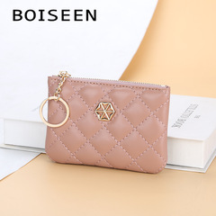 BOISEEN new coin purse for women Korean style embossed plaid zipper key bag fashion mini wallet card bag for women