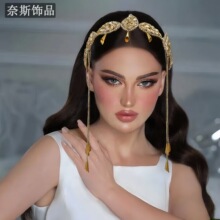 奈斯NS365 超仙时尚新娘额饰森系精致树叶水滴镶钻发箍气质配饰