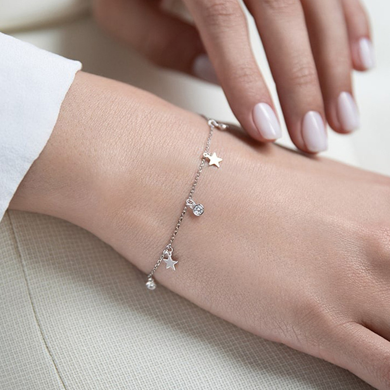 Jingxu New Product 925 Sterling Silver Bracelet Star-Shaped Pendant Inlaid with Zirconium Ins Style Star Bracelet Niche Accessible Luxury High-End Sense for Women