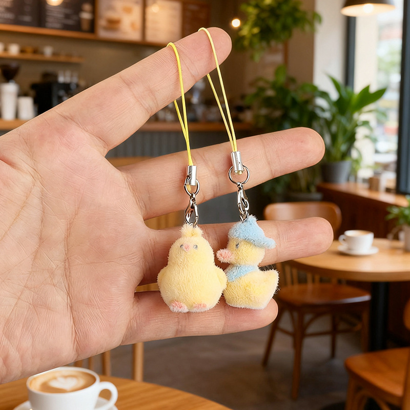 Resin Flocking Chubby Chicken and Duck Mobile Phone Rope Cute and Sweet Creative Cartoon Student Accessories Mobile Phone Chain Pendant