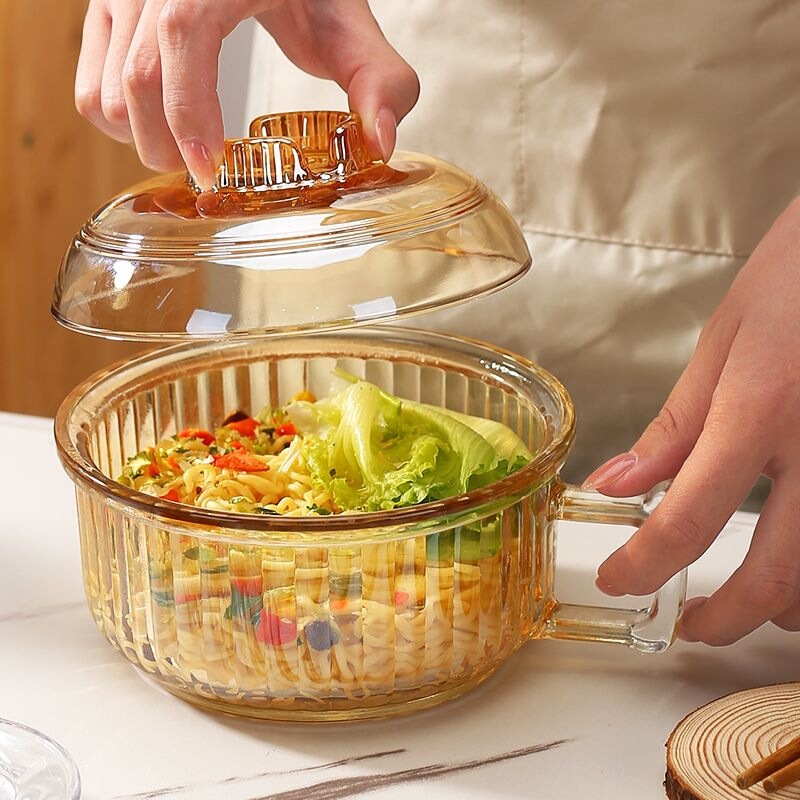 Simple and Practical Instant Noodle Bowl with Lid, Heat-Resistant Glass Bowl with Handle, Anti-Scald Rice Bowl, Soup Bowl, Multi-Purpose for Dormitory and Home Use Simple and Practical Instant Noodle Bowl with Lid, Heat-Resistant Glass Bowl with Handle, Anti-Scald Rice Bowl, Soup Bowl, Multi-Purpose for Dormitory and Home Use