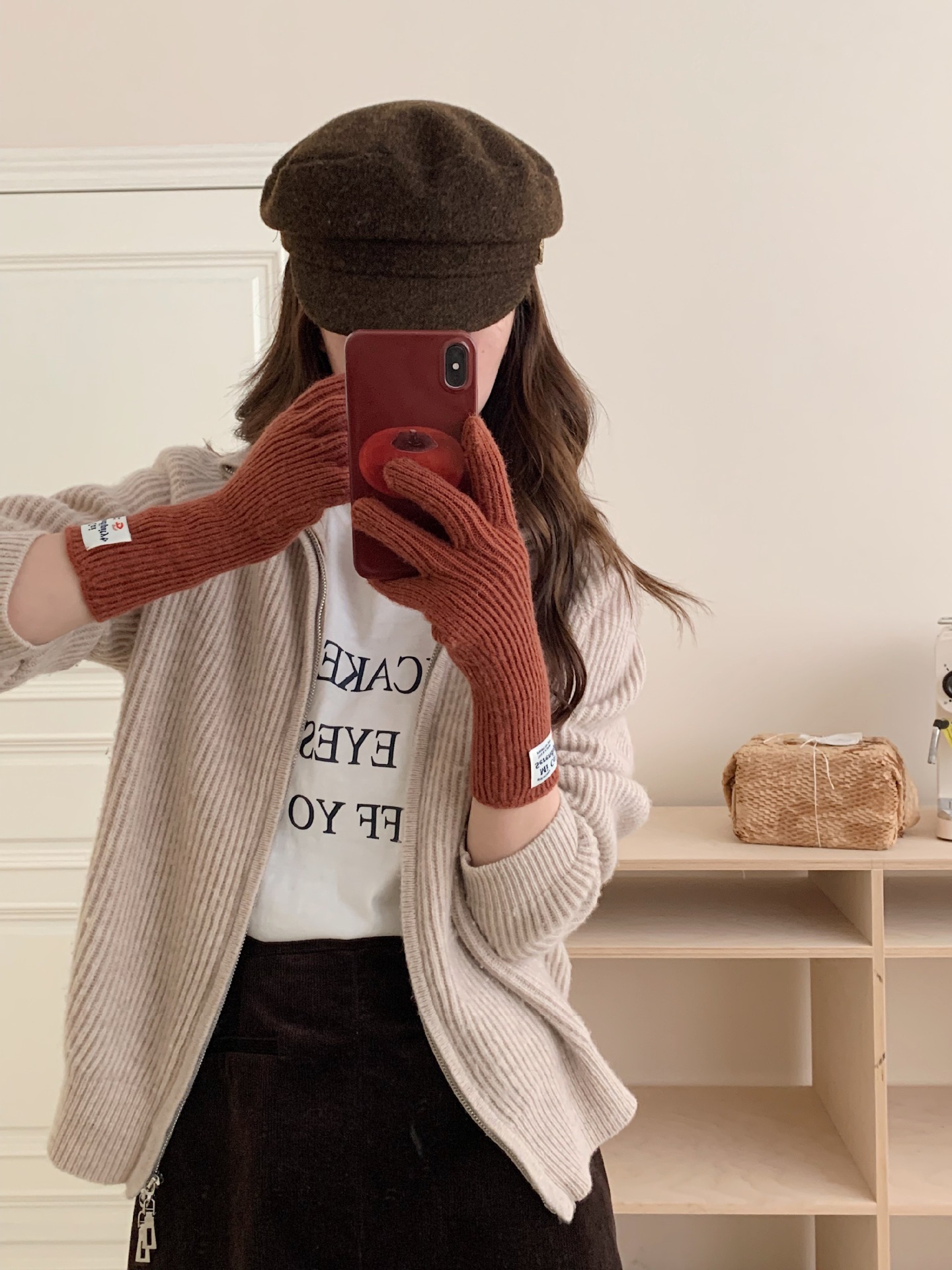 Inswind guantes de tejido de cordilla coreana de cachemira de color sólido de invierno caliente para mujeres arco de pantalla táctil guantes de dedo de moda