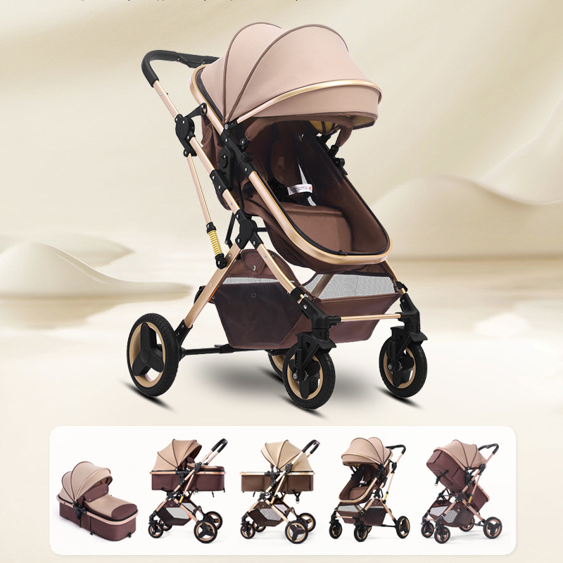 Coche de bebé se puede sentar y acostar en dos direcciones, 0 - 3 años de edad, ligero y plegable con un botón para bebés recién nacidos, cuatro ruedas antichoque