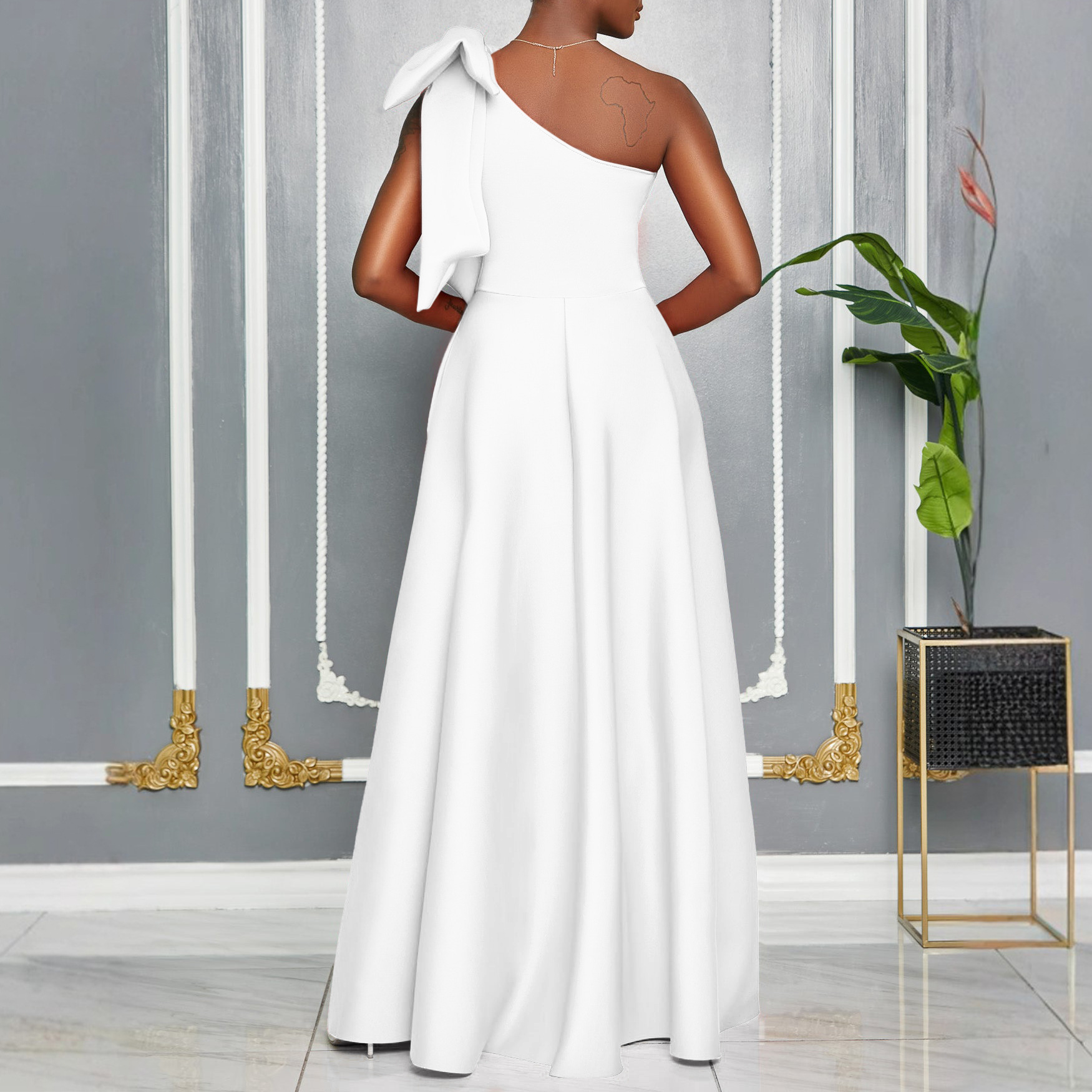 Women's One Shoulder Red Evening Dress With Bow, Elegant A-Line Maxi Gown For Wedding Guest, Prom & Formal Party_ecoleips.com