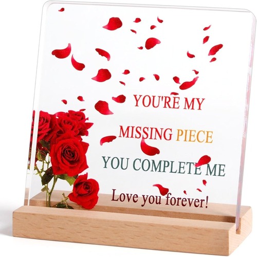 Cross-border new product hot selling square acrylic with wooden base Valentine's Day Mother's Day desk decoration ornament