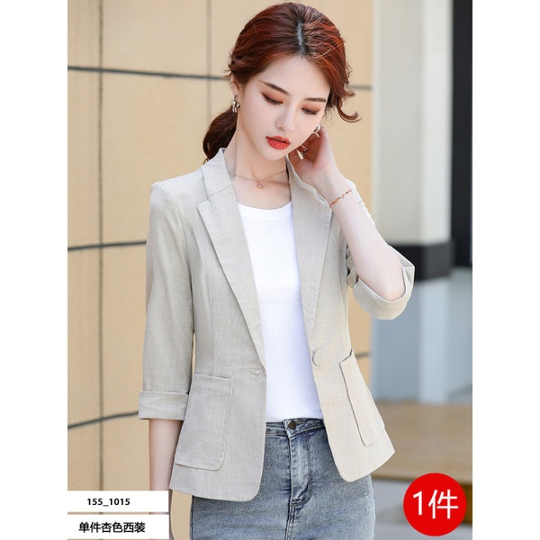 2025 New Small Suit Jacket Women's Summer Thin Summer Short Small Men's Seven-Sleeve Linen Suit Summer