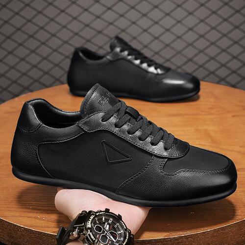 2025 Summer Soft Leather Sneakers Fashion Trend Low-top Versatile Solid Color Casual Outdoor Youth Men's Trendy Shoes