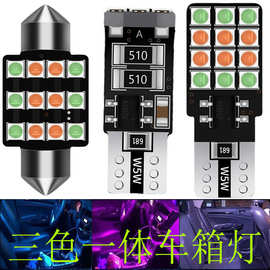 新款高亮 汽车LED三色阅读后备箱牌照灯双尖灯T10 3030 31mm