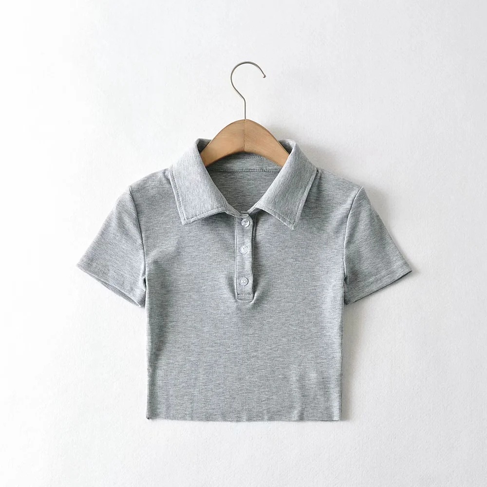 solid color polo collar sexy short-sleeved T-shirt  NSAC52129