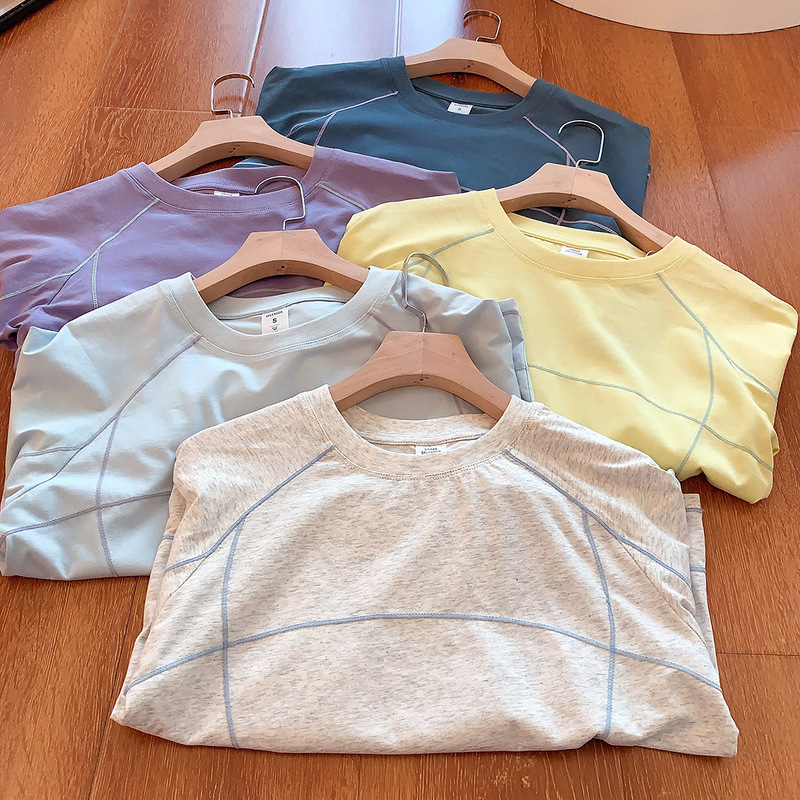 Summer New Moisture-wicking Outdoor Riding Running Women's Sports Breathable Color Contrast Round Neck T-shirt