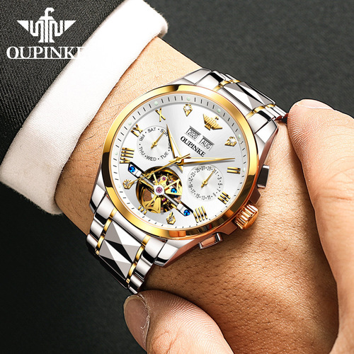 One piece drop shipping European Pink brand watch hollow fully automatic mechanical watch trendy waterproof watch men's watch