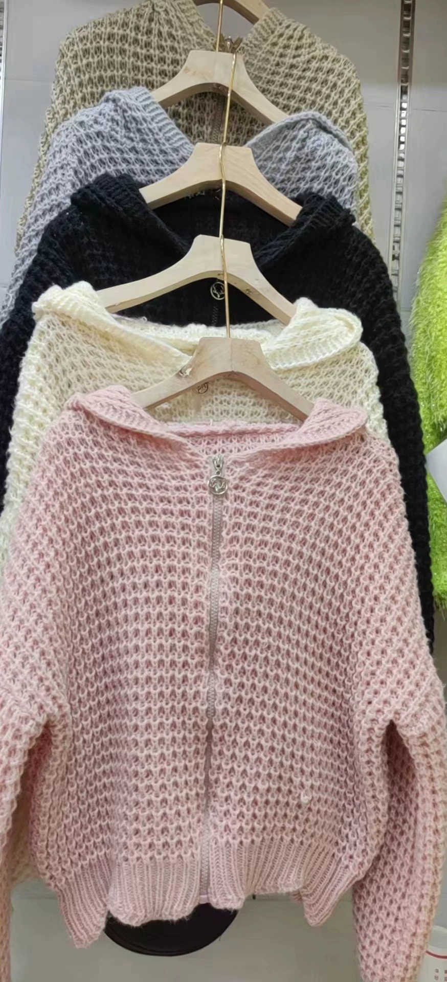 Demi-season Zip Hoodie Sweater (Women), Korean casual chunky knit, one size, zip jacket