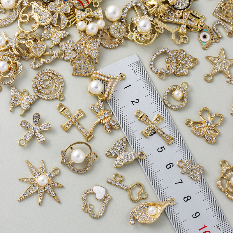 フルダイヤモンド合金電気メッキジュエリー diy アクセサリーイヤリングネックレス装飾ペンダントラウンドパールシンプルなアクセサリー電気メッキ|undefined