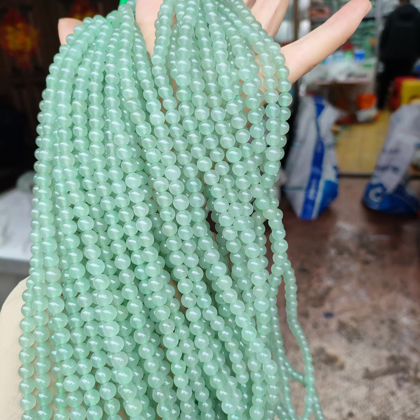 Wholesale Natural Ice-Clear Aventurine Loose Beads, Aventurine Round Beads, Semi-Finished Long Strips, DIY Bracelet Accessories