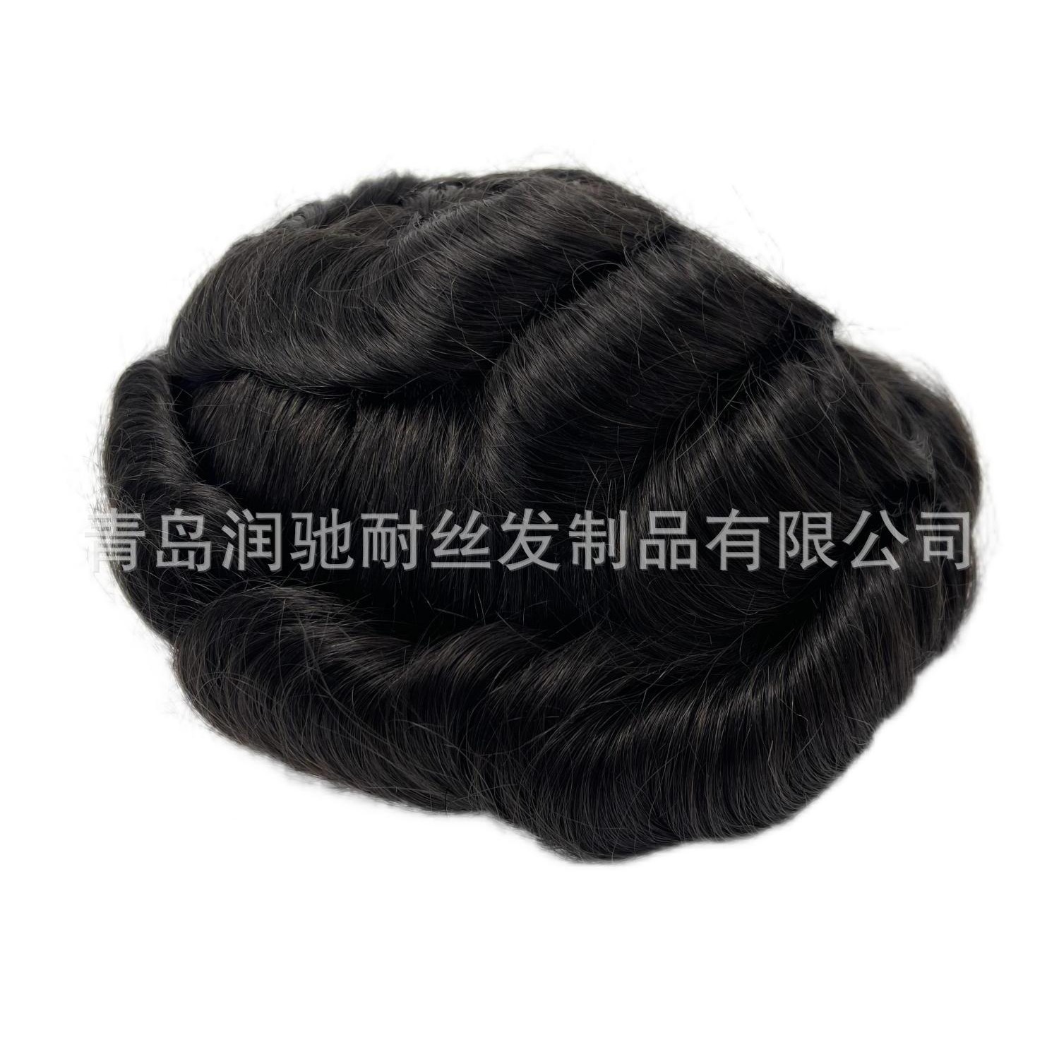 Bloqueo de cabello comercio exterior piel vieja mitad de botón ondulado borde natural línea de cabello fábrica directa peluca de hombre