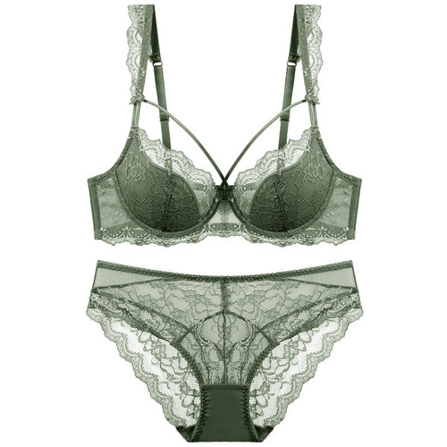 European and American sexy lace underwear for women, thin cotton, big breasts, small, comfortable, breathable, push-up, large size bra set
