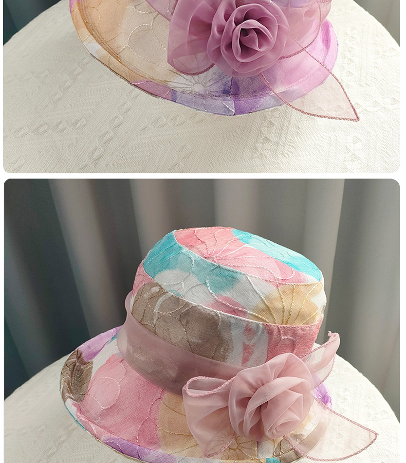 Mujeres Estilo Clásico Bloque De Color Flores Aleros Planos Sombrero De Copa display picture 2