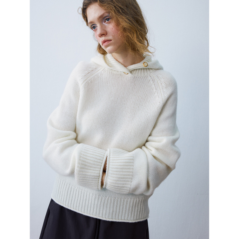 [Dahe] Winter New Casual All-Wool Pure Color Thick Needle Versatile Hooded Woolen Pullover Top H9952
