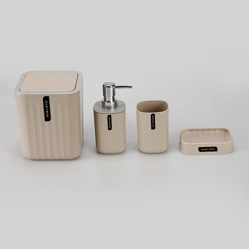 Cuatro piezas de baño simple color sólido conjunto de baño taza de enjuague de cepillo de dientes caja de jabón plástico personalizado