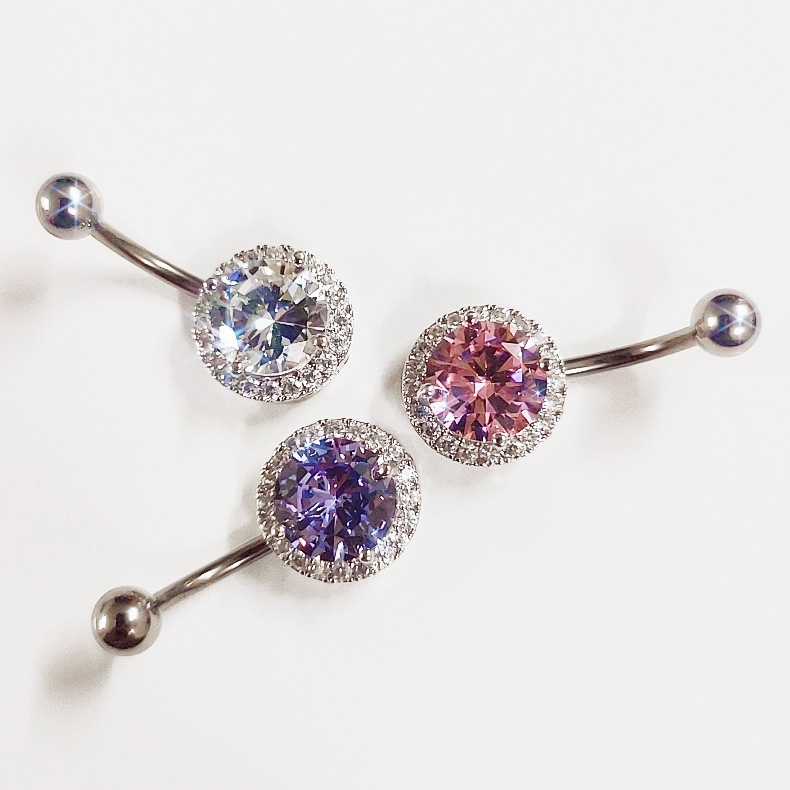 Anello per ombelico micro intarsiato in titanio puro G23 con zirconia per donna, molto venduto oltre confine_voghion.com