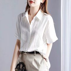 纯棉白色长袖衬衫女2025春秋新款百搭宽松洋气设计感小众上衣