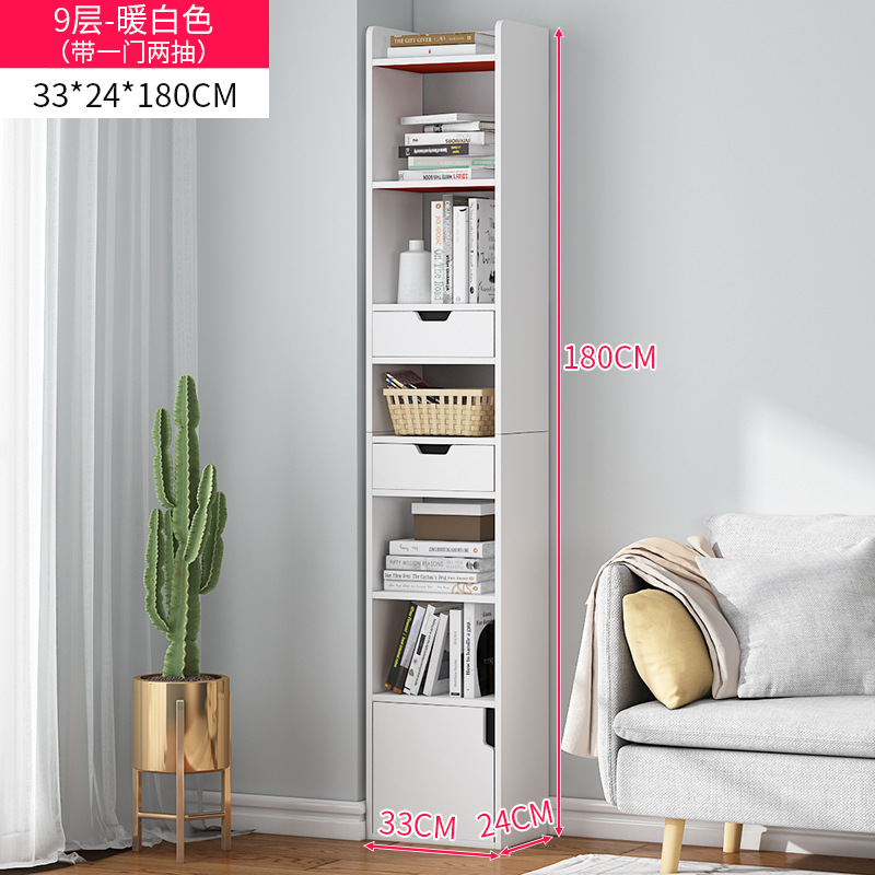 A prueba de polvo estantería pared hueco estrecho gabinete vertical hogar pequeña estantería con puerta gabinete de almacenamiento piso sala de estar vitrina