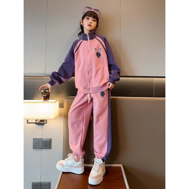 Children's clothing, girls' autumn outfit set, long sleeved zipper cardigan jacket, casual pants, children's sportswear_voghion.com