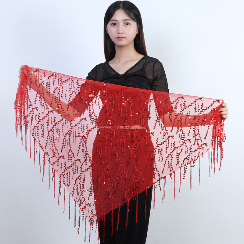 Belly Dance Waist Chain New Dancing Suit Sequins Tassel Triangle Towel Performance Hip Towel Practice Waist Towel Bottom Slimming Women