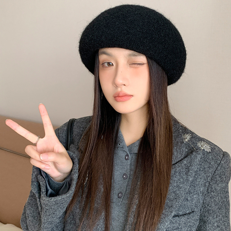 韩版灰色贝雷帽子女秋冬季羊毛混纺复古百搭显脸小画家帽2025新款|undefined