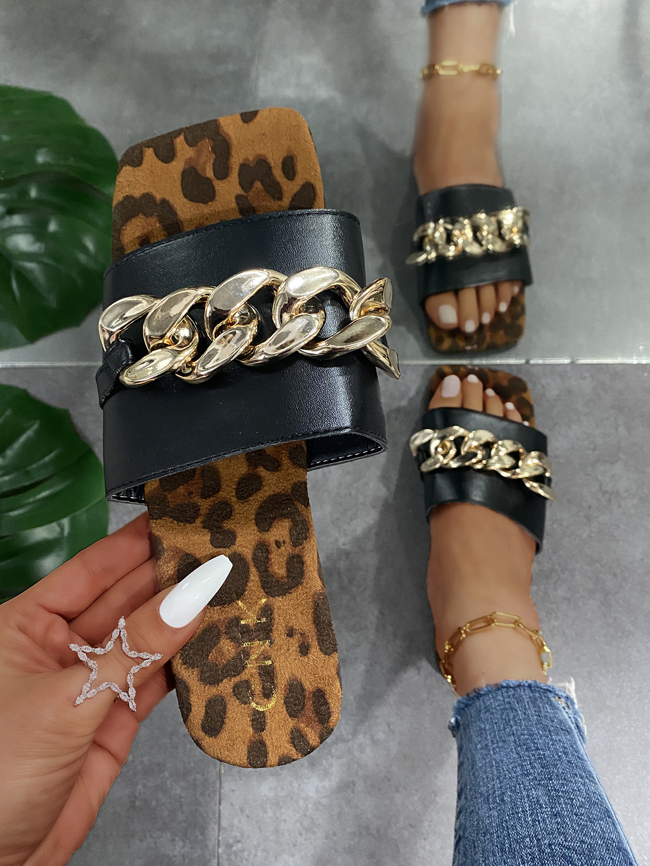 square head metal chain buckle sandals wholesale women s clothing Nihaostyles NSJJX67773