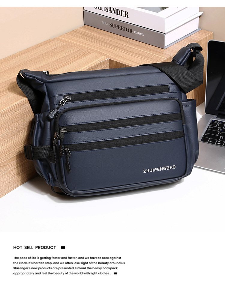 Cross-border men's crossbody bag, PU large-capacity messenger bag, Japanese-style simple functional single-shoulder bag, fashionable and versatile casual bag undefined