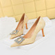 18249-A5 Style Banquet Slim Fit Women's Shoes with Thin Heels, High Heels, Shallow Mouth, Pointed Metal Rhinestone Button Single Shoes