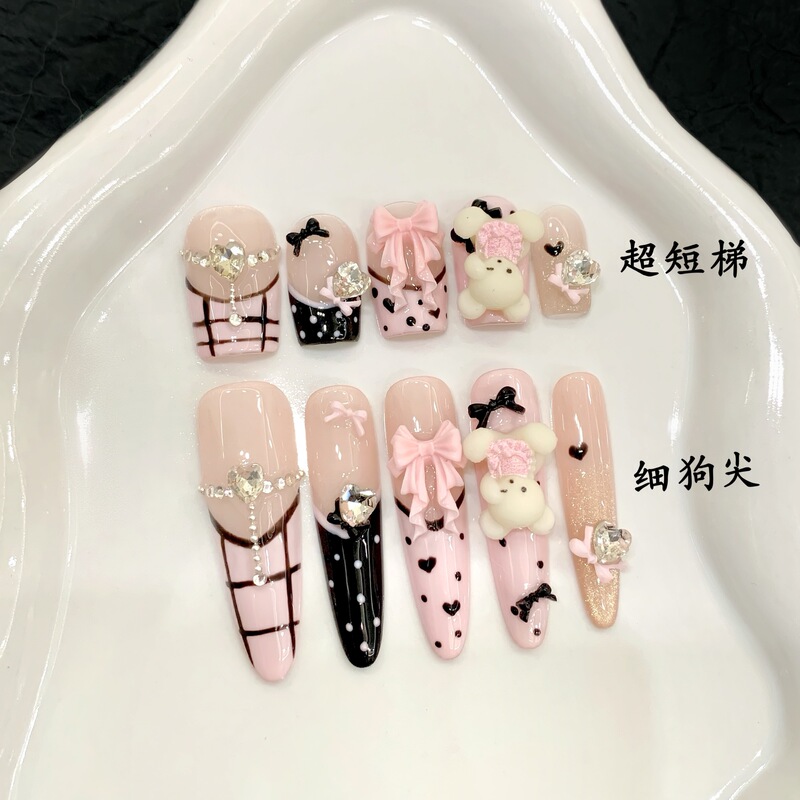 Yihe Original [Snow Pink Bear] Blush Cartoon Cute Whitening High-End Nail Patch Handmade Wearable