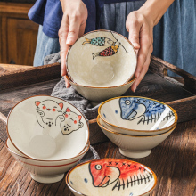 米饭碗釉下彩陶瓷家用5英寸斗笠碗个人可爱高颜值好看碗套装