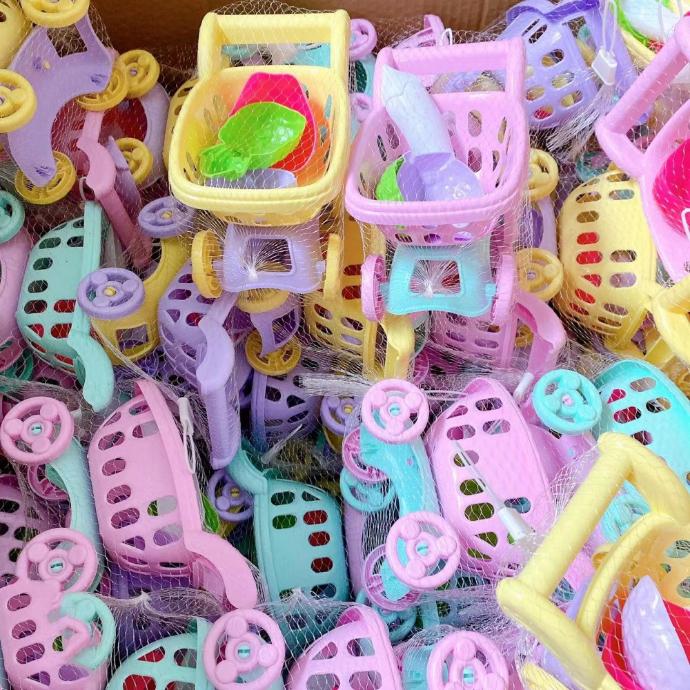 Casa de juegos juguetes carrito de compras para niños mini bolsa de malla carro de arena coche de playa dos yuanes grandes almacenes 2 yuanes super