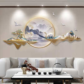 2024款新中式客厅装饰画沙发背景墙壁画墙面装饰3d立体灯山水挂画