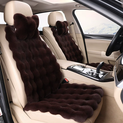 Wool pad: winter figure plush cushion plush - brown-driver-and-passenger-2-headrests