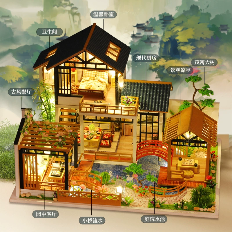 Хут наил wooden retro конструктор, вилла, DIY дом