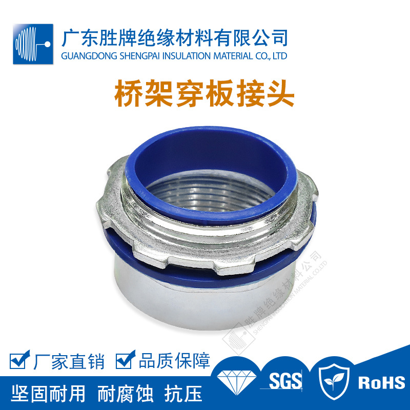 胜牌桥架管接头镀锌钢管接头内外丝对接头不锈钢电缆桥架穿板接头
