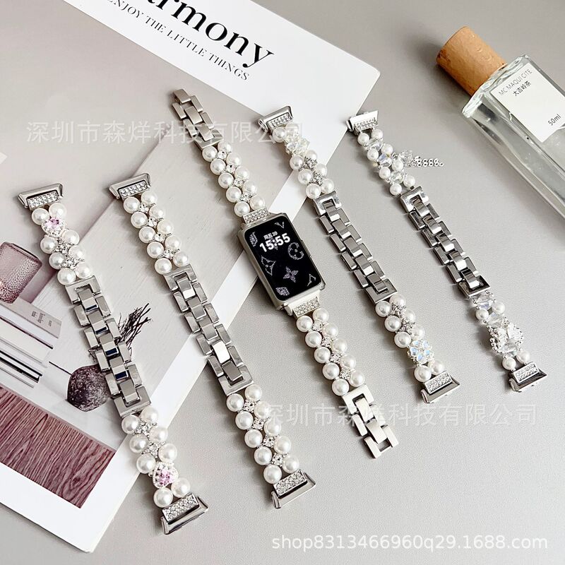 Suitable for Apple Watch 91011 Generation Double Row Pearl Zircon Huawei 11Pro Fit4 Xiaomi 10 Watch Wristband