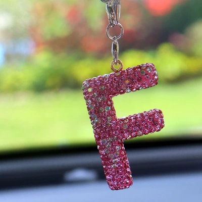 Car hanging: Full Diamond Love Bear Car - f-letter-car-pendant-pink
